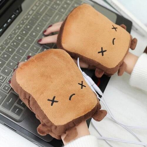 USB Bread Shaped Hand Warmer Gloves Heating Half Finger Winter Warm Glove Cute USB Heating Gloves Warm For Winter Dropshipping