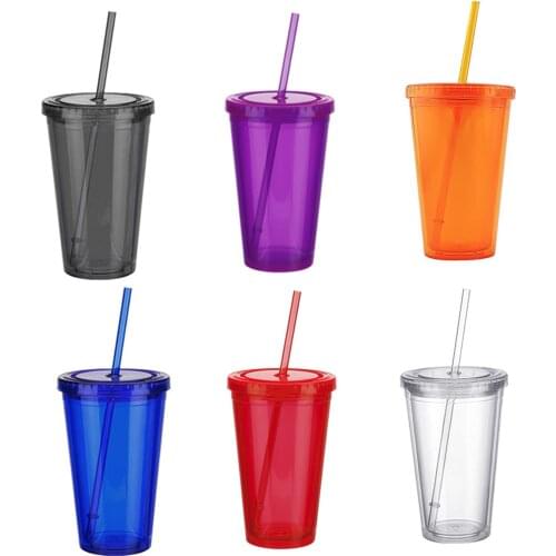 Plastic Bottle Transparent Mug With Straw Leak-proof Water Bottles Drinkware Tumbler Double-walled Cup Coffee Juice Travel Cup