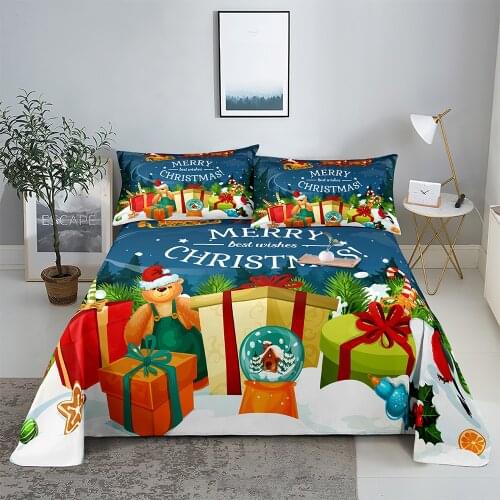 Gift Box 0.9/1.2/1.5/1.8/2.0m Digital Printing Polyester Bed Flat Sheet With Pillowcase Print Bedding Set