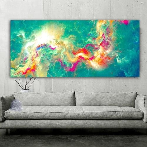 WANG ART Nordic Poster Green Cloud Landscape Oil Painting Abstract Canvas Picture Wall Art for Living Room Home Decor No Frame