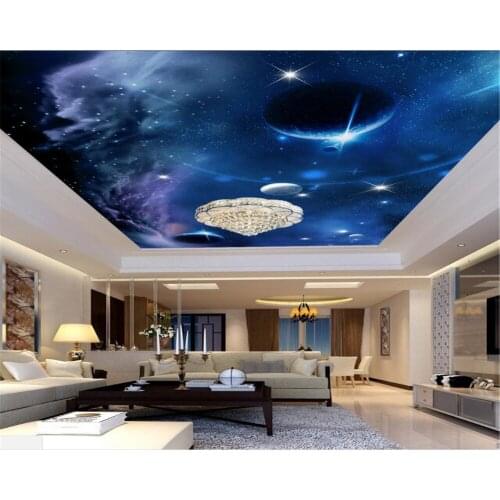 Beibehang Customize any size Living Room Ceiling Photo Wallpaper Planet Space Zenith Mural Ceiling Decorative wallpaper painting