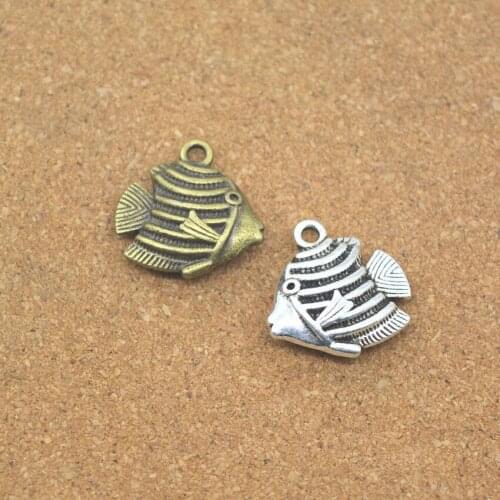 RAINXTAR Antique Silver Color Alloy Fish Shape Metal Charms Wholesale 17*17mm 50pcs AAC1356