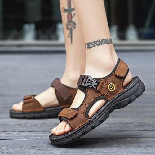 New style Men Sandals Fashion 2021 Beach Trekking Shoes Breathable Non-Slip Quick Drying Summer Male Genuine Leather Sandals