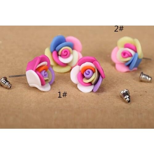 2pairs/lots 18mnm3d Handmade Polymer Clay Artistic Small Ceramic Rose Flowers Earrings Studs Diy Ear Decoration Accessories