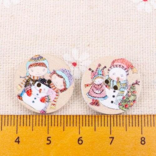Mix Wooden Christmas Series Pattern Round Scrapbooking Button Handmade Accessory Sewing Home Decoration DIY 20mm 30pcs MT0890-FD