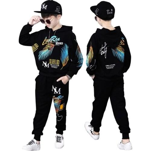 Boys Sport Suit Feather Print Casual Boys Clothing Sets Halloween Back To School Two Pieces Children Clothing Set Kids Tracksuit