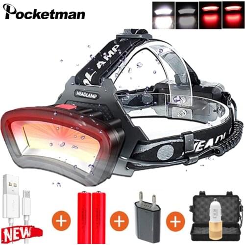 80000Lumen LED COB Headlamp Wide Range of Lighting 500m Long Range COB Usb Rechargeable Headlamp Use 2*18650 Battery Searchlight