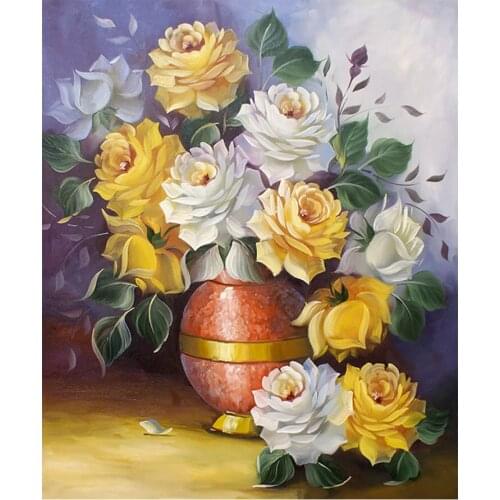 Flower Vase Diamond Painting Oil Round Full Drill DIY Sticking Cross Stitch 5D Embroidery Still Life Arrangement