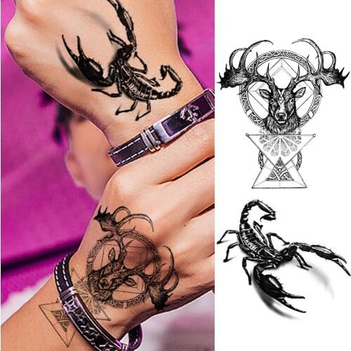 DIY Totem Elk Scorpion Temporary Tattoos Sticker Waterproof Geometric 3D Animal Tatoos For Adult Fashion Body Art Tattoos Decal