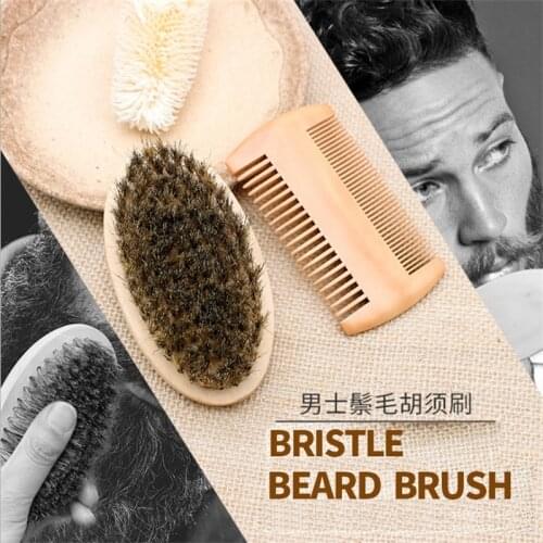 High Quality Soft Boar Bristle Wood Beard Brush Hairdresser Shaving Tool Men Mustache Comb Kit With Gift Bag Beard Hair Comb Set