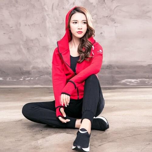 2019 womens Yoga set outdoor Fitness running sports suit jacket+pant (Two-piece/set) Hooded jacket and quick-drying pants