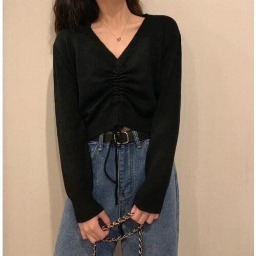 Woman Sweaters Pullover V-neck Drawstring Knitwear Womens 2021 Autumn and Winter Long-Sleeved Sweater Femme Chandails