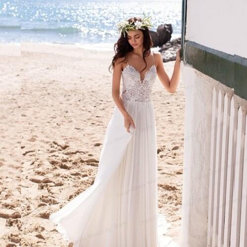 Robe de Mariee Boho Wedding Dress 2021 For Women Lace Bodice Elegant Bridal Dress Vestidos Beach Wedding Dress Spaghett Straps