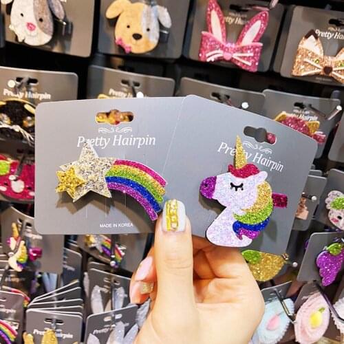 1Pcs New Cute Sequins Rainbow Unicorn Girl Hair Barrettes Kid Cute Cartoon Head Clamp Hair Pin Snap Clip Korean Hair Accessories