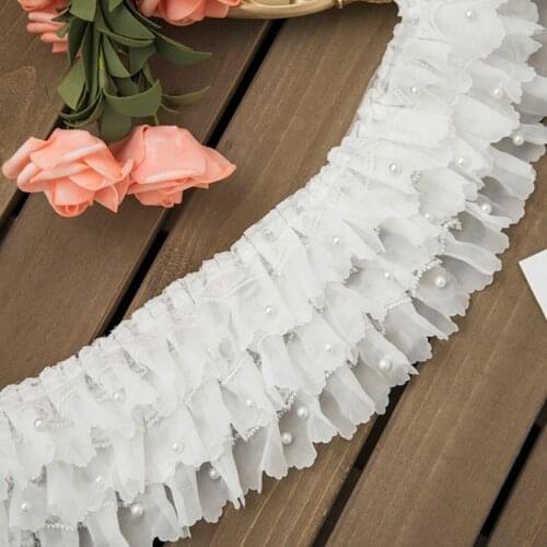 1 Yard Wide Three Layers 3DLace Trim Chiffon Pleated Embroidered Ribbon Skirt Sofa Curtains Garment Patchwork Decoration
