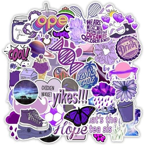 10/50PCS Purple Ins Wind Fresh Girl Stickers Decoration Childrens Stickers Toy Cabinet Computer Waterproof Skateboard