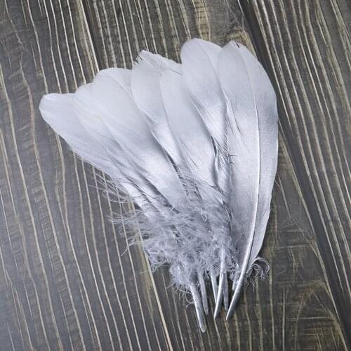 10Pcs/bag Brushed silver gradient Goose Feathers Jewelry Accessories Party Decoration for Craft-Feather Plume 15-20cm wholesale