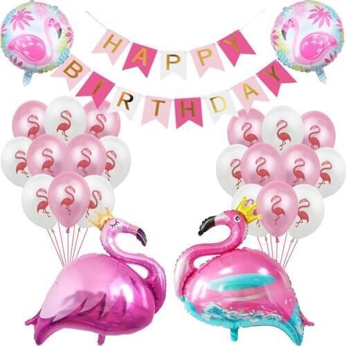 25pcs/Set Flamingo Crown Birthday Party Decoration Balloon Bird Aluminum Foil Ballon Wedding Shopping Mall Adult Kids' Party Set