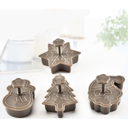 4pcs Christmas Mold Baking Cookies Stamp Fondant Cake Cutter Tool Christmas Tree Snowman Cookie Cutter Mold
