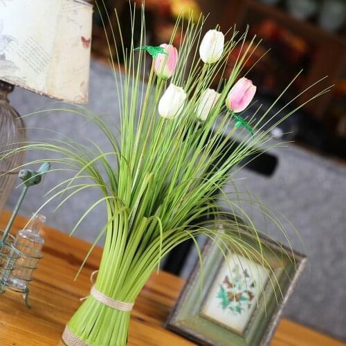 59cm 5 Heads Tulip Silk Flower Artificial Plant Simulation Leaf Onion Grass For Wedding Garden Party Decoration