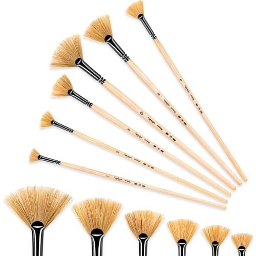 6pcs/set pig Bristle fan shap brush pen artist oil painting brushes UV varnish Art pigments watercolor brushes