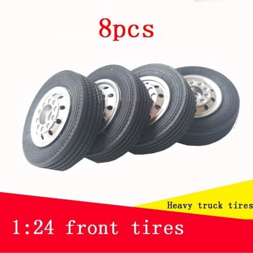 8pcs 1:24 Tires Front Wheels for 1/24 RC Heavy Dump Truck Model Trailer Diameter 45mm Spare Parts