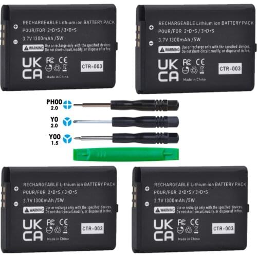 4 Pcs CTR-003 CTR 003 CTR003 3.7V 1300mAh 5Wh Rechargeable Batteries for Nintendo 3DS Not compatible with 3DS XL