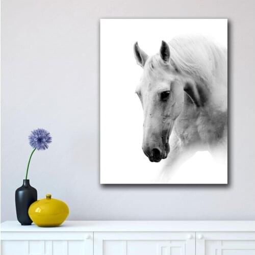 Large size Printing Oil Painting A handsome white horse wall art canvas prints pictures for living room and bedroom No Frame