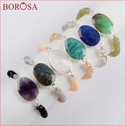 BOROSA 5pcs Silver Color White Quartz Lapis Faceted Connectors 4x6mm Glass Crystal Beads Beaded Bracelets for Girls Gift S1560