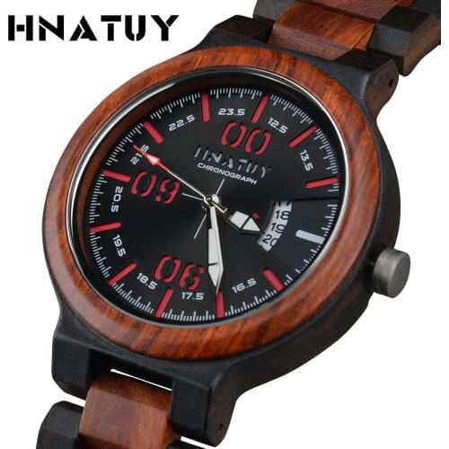 HNATUY Relogio Masculino Wood Watch Men Erkek Kol Saati Calendar display Japan Quartz Men' Watches Luxury Brand Fashion Casual