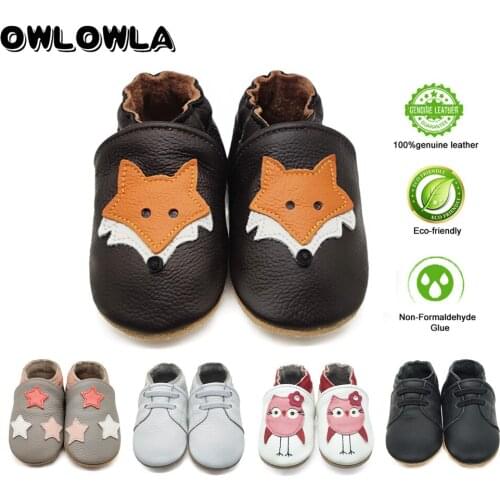 Printing Genuine Leather Soft Baby Shoes Newborn Baby Boys Girls Infant Shoes Slippers Skid-Proof Baby Shoes For 0-24M
