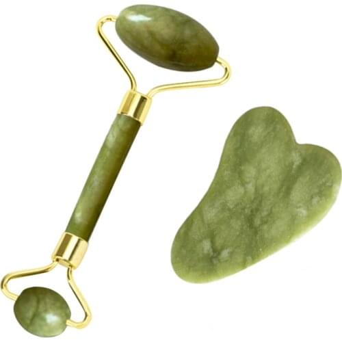 Double Green Jade Roller Facial Roller Face Massager Slimming Face lift Massager Quartz Stone Neck Massage Tool