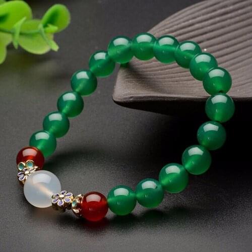 Ethnic 100% Natural Green / Jadeite Beads Elastic Line Bracelet new