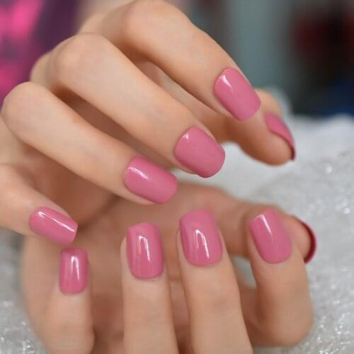 Glossy Light Pink False Nail Short Acrylic Pure Color Square Nail Sticker Full Cover Abs Artificial Nails