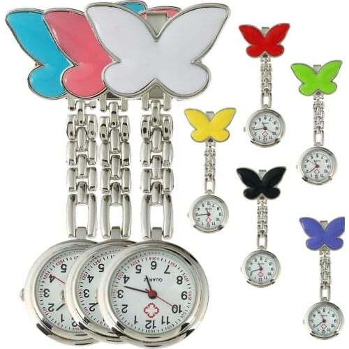 Gnova Platinum 1x Metal Nurse Watch Butterfly Charm Women Medical Military Brooch Watch Red Cross Analog Quartz Clock B014