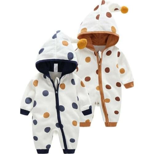 Baby Girl Long Sleeve Dot Hooded Autumn Winter Zipper Warm Baby Romper Jumpsuit Outfit Clothes Children Costume Toddler Romper