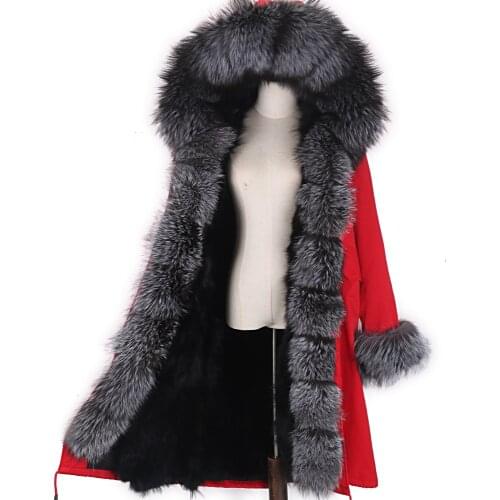 2021 X-long Waterproof Parka Winter Jacket 7XL Women Real Fox Fur Coat Natural Fox Fur Collar Hood Big Fur Outerwear Detachable