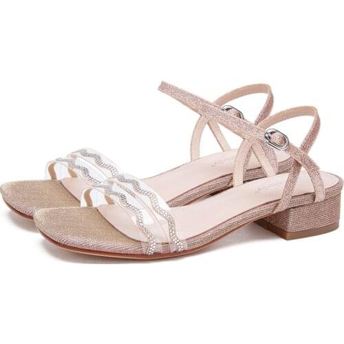 2020 Summer Pink Silver Women Sandals 3CM Block High Heels Femme Shoes 11803ABX4517