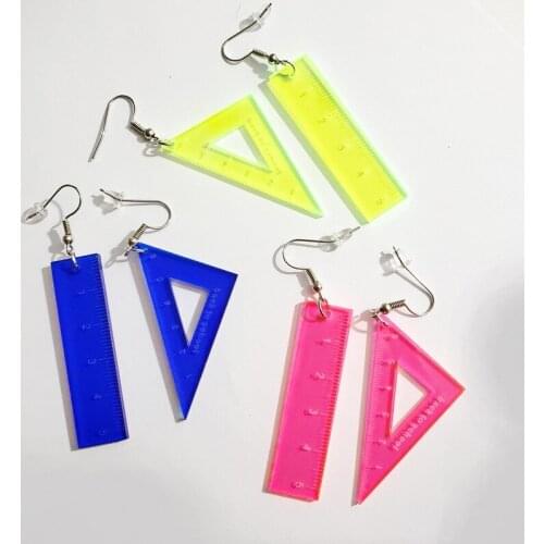 Personality Transparent Ruler Acrylic Earrings For Women Creative Triangle Ruler Drop Danlge Earrings Funny Jewelry