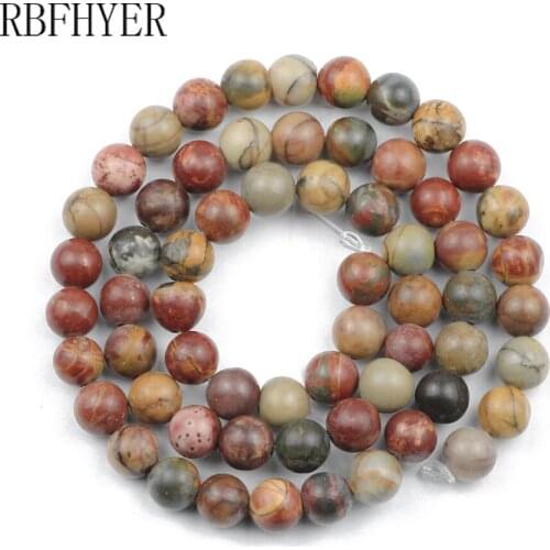 RBFHYER Natural Picasso Beads Round Spacer Loose Stone Beads For Jewelry Making DIY Bracelet Necklace 15In Pick Size 6/8/10/12mm