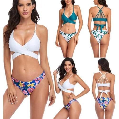 New Swimsuit European and American Sexy Split Swimsuit Two-Tone Cross Bikini Female
