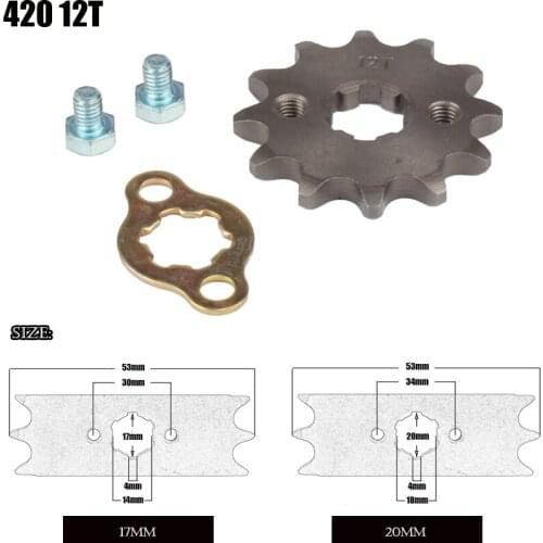 Motorcycle Front Engine Sprocket 420 17mm 20mm 12 Tooth for Stomp Upower Dirt Pit Bike ATV Quad Go Kart Moped Buggy Scooter