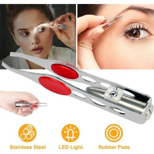 Portable Tweezer with LED Light Eyebrow Eyelash Hair Precision Removal Illuminating Stainless Steel Tweezers for Women and Men