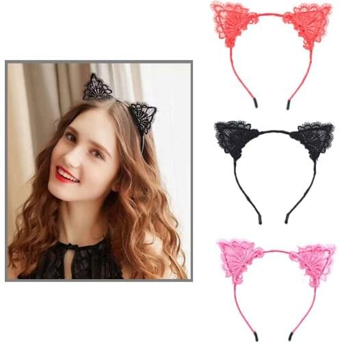 Black Sexy Lace Cat Ear Headbands for Birthday Party Gift Women Hoop Head Girls Sexy Ear Cat Hairband Headwear Hair Accessories