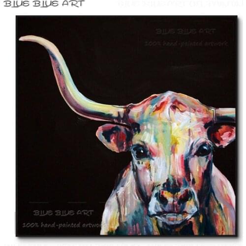 Professional Artist Hand-painted High Quality Longhorn Oil Painting on Canvas Fine Art Modern Animal Cow Longhorn Oil Painting