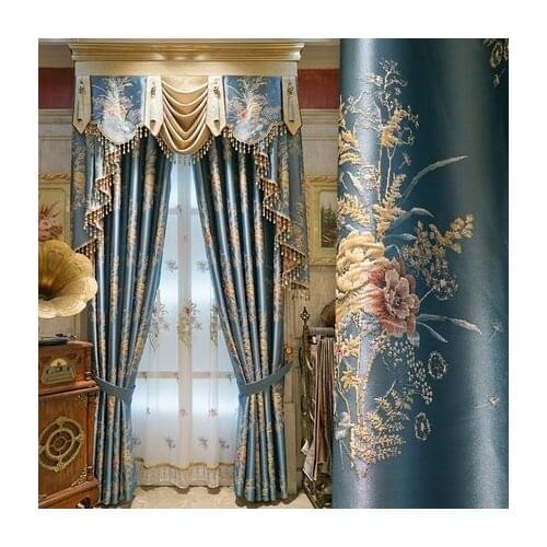 Luxury European high-end atmosphere living room bedroom shade blue girl American warm curtain window screen curtain