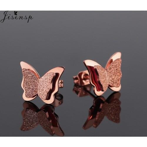 Jisensp Delicate Double Layers Butterfly Earrings Fashion Jewelry for Women Rhinestone Stainless Steel Earrings bijoux femme