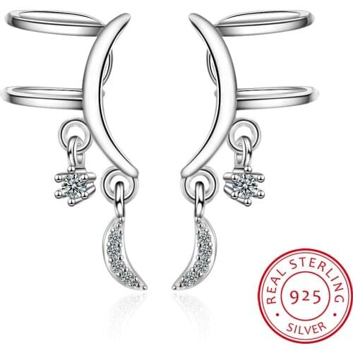 925 Sterling Silver Moon Stars Tassels Zirconia Clip Earrings For Women Ear Cuff boucle d'oreille femme Bijoux