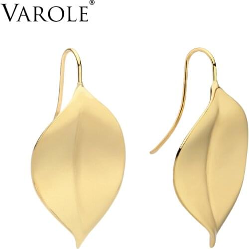 VAROLE New Vintage Korean Leaf Shape Stainless Steel Gold Color Drop Earrings for Women Wedding Earrings Jewelry Wholesale