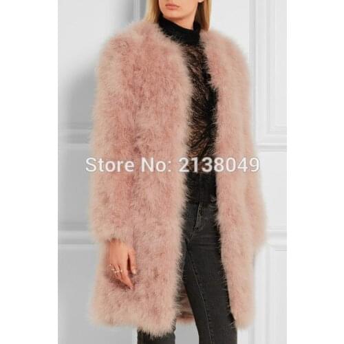 SF0029 European Hot Sale Fluffy Turkey feather long coat